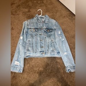 Denim jean jacket slightly distressed on sleeves